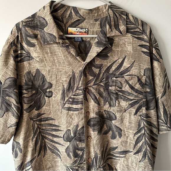 Havana Jack's Cafe Button Down Shirt Men's M Hawaiian Palm Trees Silk beige - Picture 2 of 10